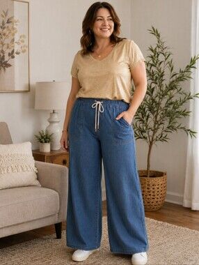 Michael Kors Blue Wide-Leg Drawstring Pants